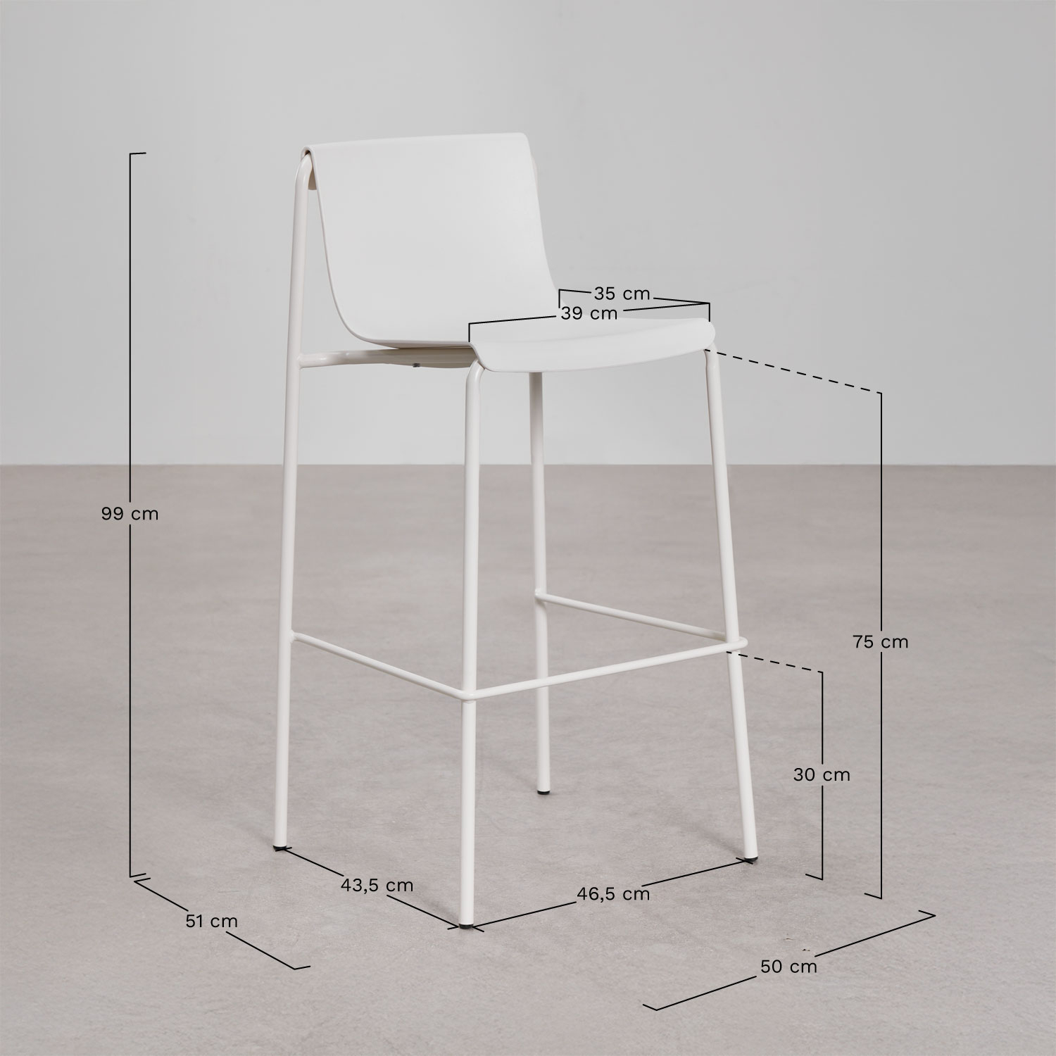 Ismene high polypropylene garden stool, MEASURES