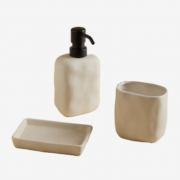 Ganela Stoneware Bathroom Set Beige Cream - Sklum