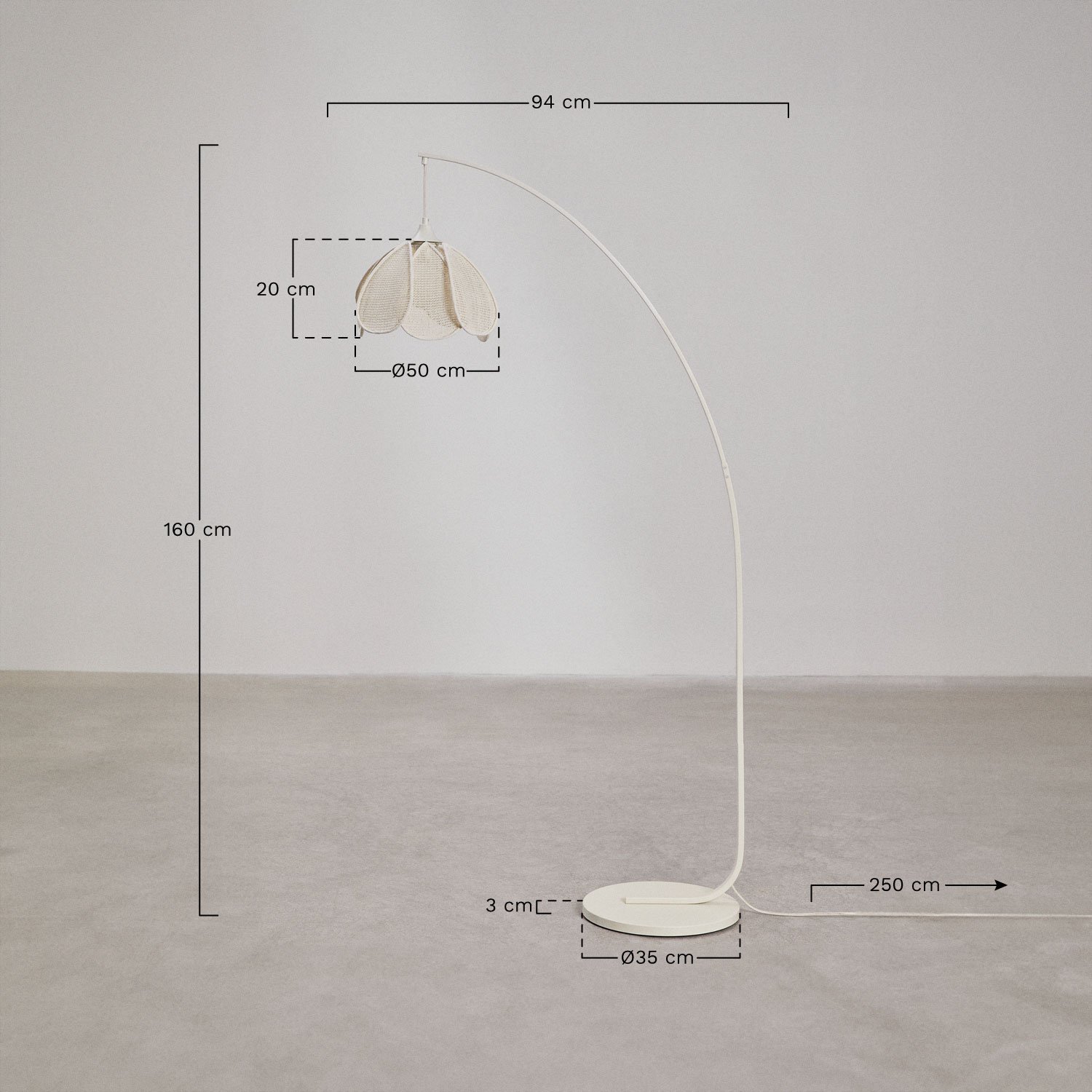 Vidson iron and linen floor lamp, MEASURES