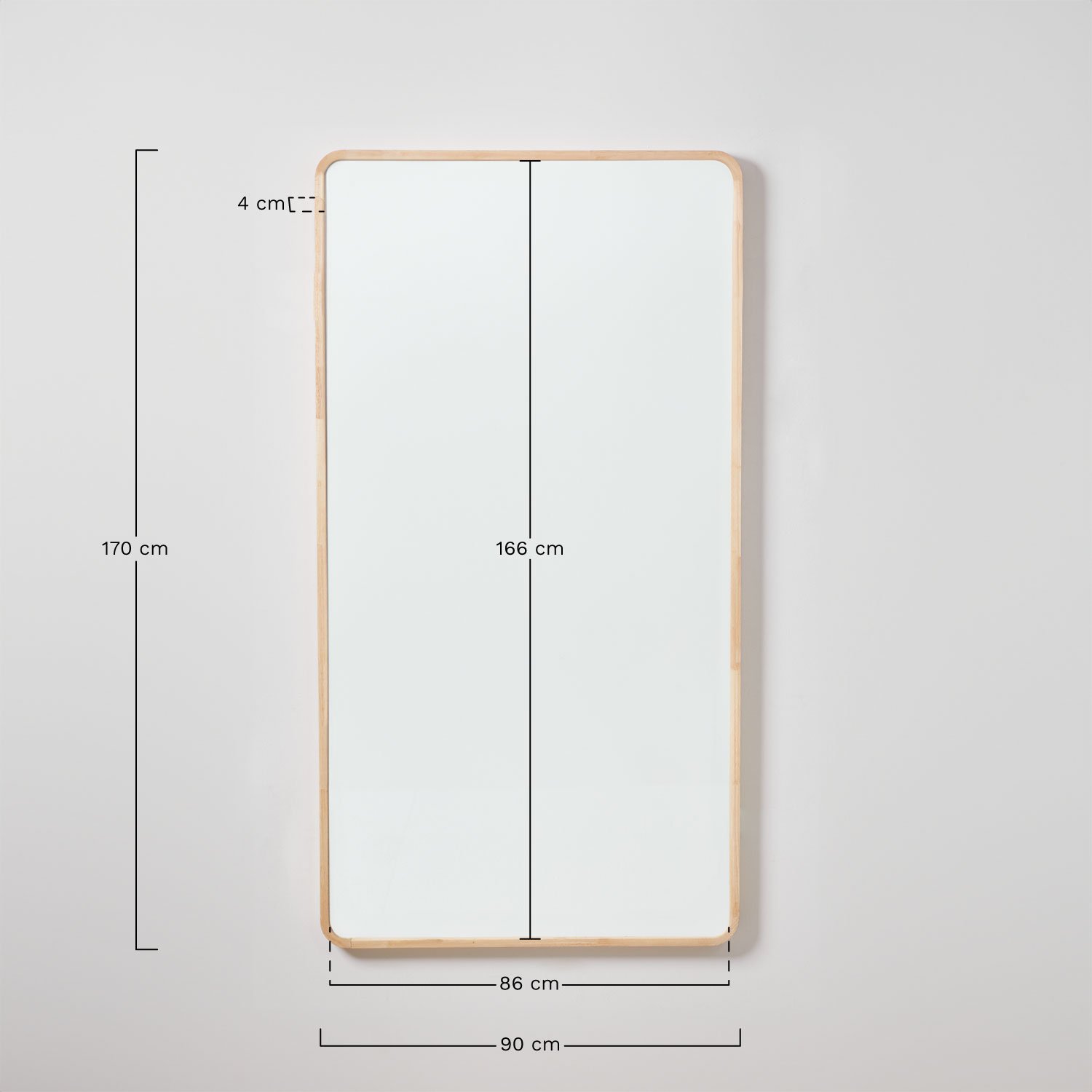 Rectangular wall mirror 90x170 cm in oak wood Ornella, MEASURES