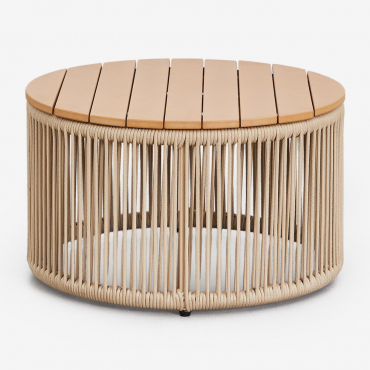 Round Garden Coffee Table In Iron And Braided Rope Calipso Ø60 Cm - Sklum