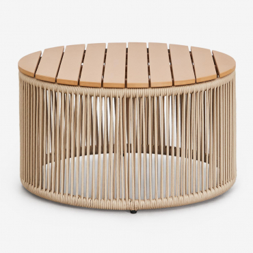 Round Garden Coffee Table In Iron And Braided Rope Calipso Ø70 Cm - Sklum
