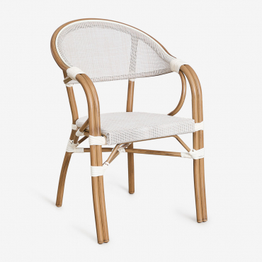 Brielle Bistro Stackable Dining Chair With Armrests In Textilene And Aluminum Gardenia White - Sklum