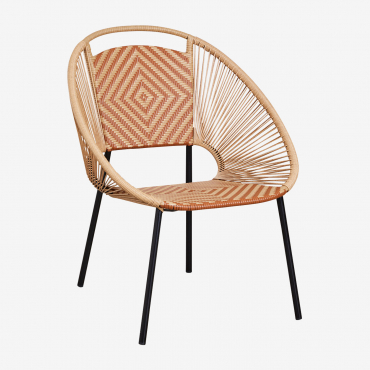 Pack Of 4 Stackable Dining Chairs In Iron And Synthetic Wicker Cintia Natural - Sklum