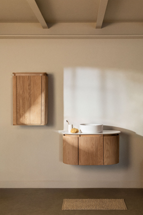 Suspended bathroom furniture set 90x50 cm in Carsone wood - Natural Wood