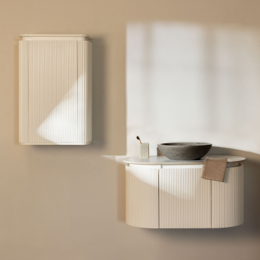 Carsone Wooden Bathroom Furniture Set White & White & Round Grey Cement Ø40 Cm Tarsis & Mirrorless & Without Tap - Sklum