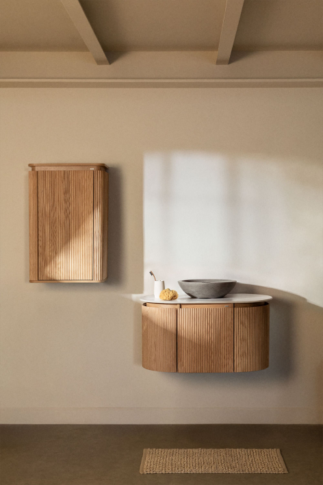 Suspended bathroom furniture set 90x50 cm in Carsone wood - Natural Wood