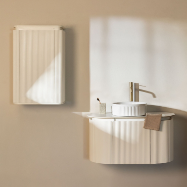 Carsone Wooden Bathroom Furniture Set White & White & Round Ceramic White Stripes Ø36 Cm Sinqua & Mirrorless & Golden ↑30 Cm With - Sklum