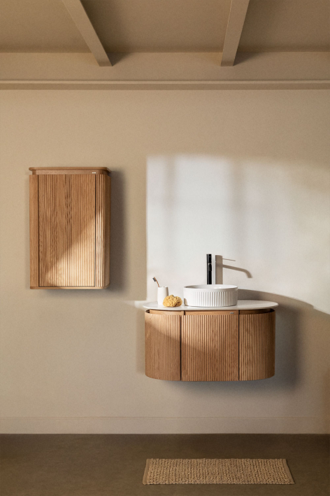 Suspended bathroom furniture set 90x50 cm in Carsone wood - Natural Wood