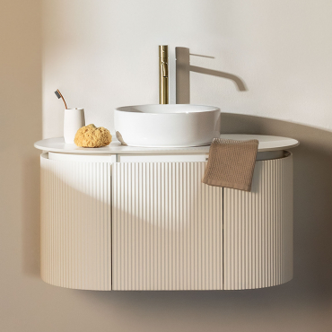 Carsone Suspended Wooden Bathroom Furniture Set White & Without Auxiliary Unit & Round Ceramic White Ø40 Cm Lenka & Mirrorless & Brushed - Sklum