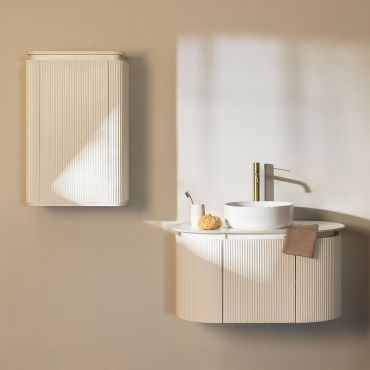 Carsone Wooden Bathroom Furniture Set White & White & Round Ceramic White Ø40 Cm Lenka & Mirrorless & Golden ↑30 Cm With Drain - Sklum