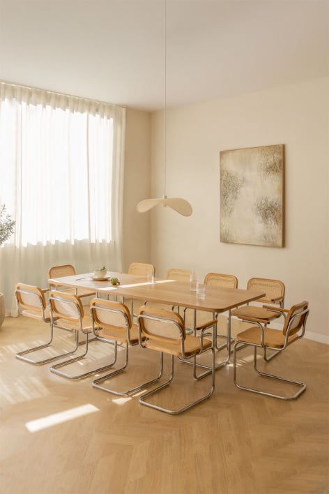 Rectangular dining set 240x100 cm in MDF and stainless steel and 10 dining chairs with armrests Tento