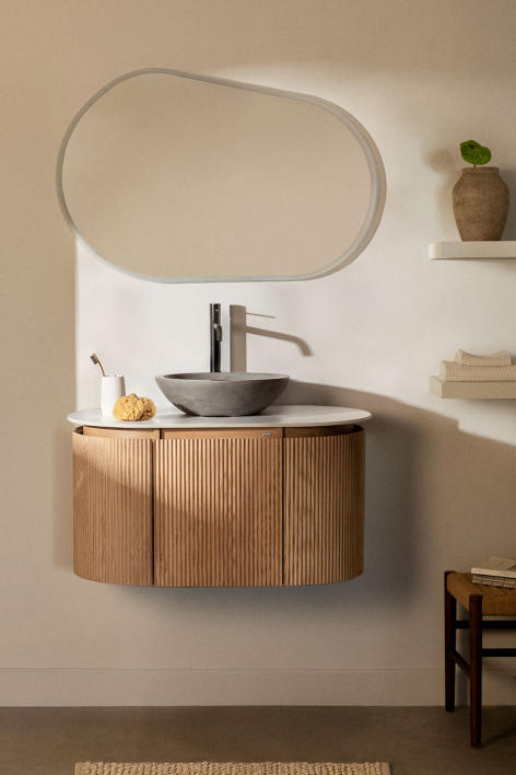 Suspended bathroom furniture set 90x50 cm in Carsone wood - Natural Wood