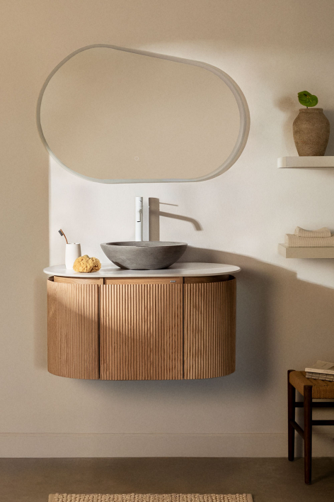 Suspended bathroom furniture set 90x50 cm in Carsone wood - Natural Wood