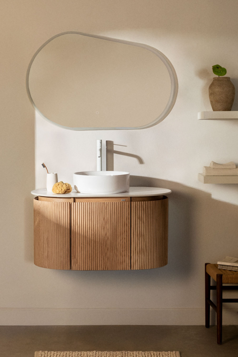 Suspended bathroom furniture set 90x50 cm in Carsone wood - Natural Wood