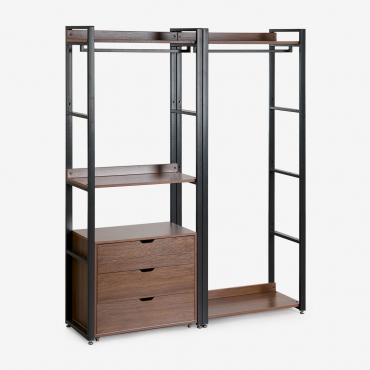 Open Modular Wardrobe 2-piece With Clothes Rack And Drawers In Steel And Wood Ariaster Black - Sklum