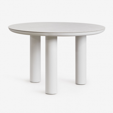 Arken Round Garden Table Ø120 Cm In Ceramic And Aluminum Beige Cream - Sklum