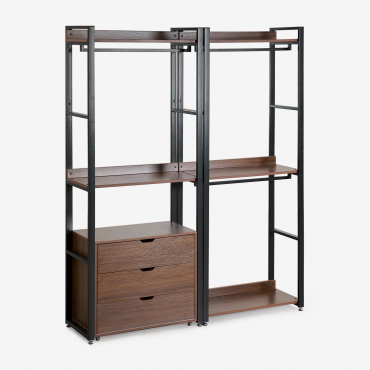 Open Modular Wardrobe 2-piece With Steel And Wood Drawers Ariaster Black - Sklum