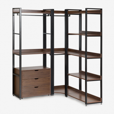 Open Corner Modular Wardrobe With 3 Pieces And Drawers In Steel And Wood Ariaster Black - Sklum