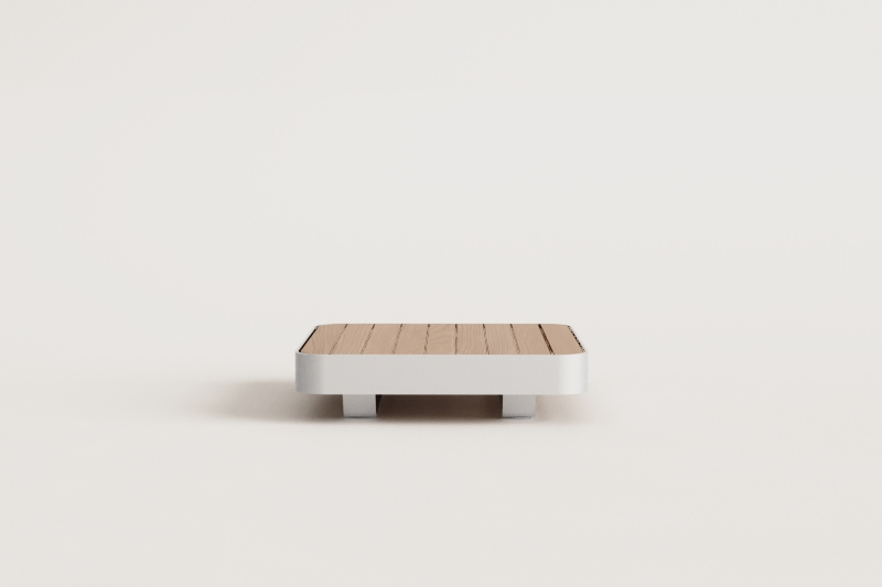 Square coffee table 90x90 cm in aluminum and teak wood Yarilo