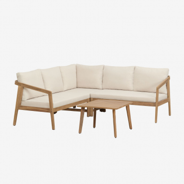 Garden Set With Corner Sofa And Side Table In Acacia Wood Kaela Light Acacia Brown - Sklum