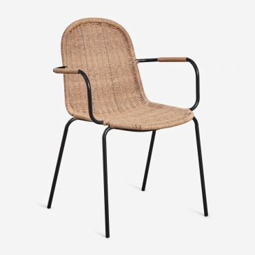 Stackable Garden Chair With Armrests In Synthetic Wicker Reiven Natural - Sklum