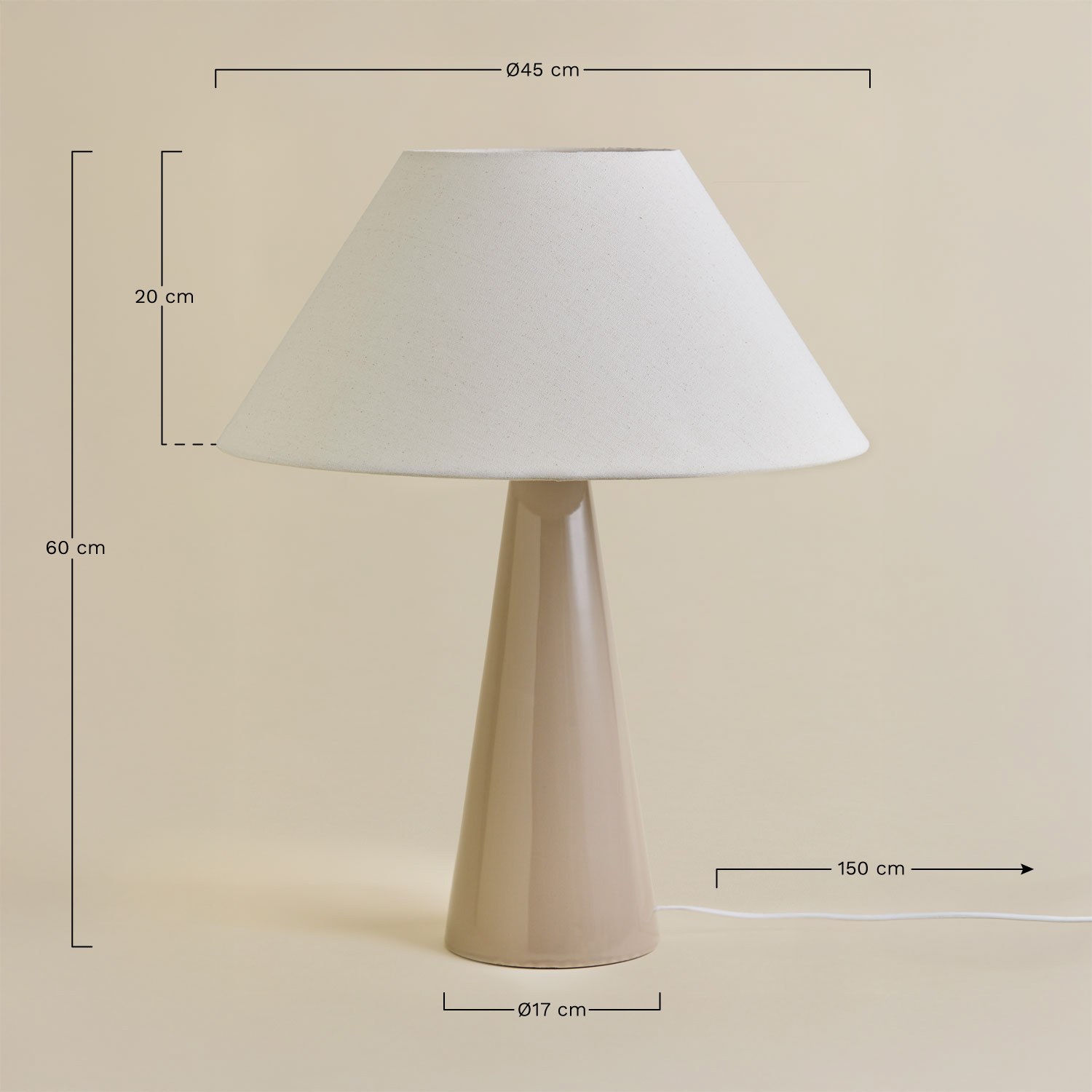 Jevora 60cm ceramic and linen table lamp, MEASURES