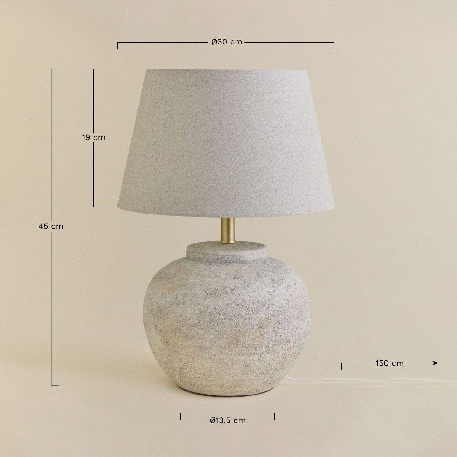 Kenaris ceramic and linen table lamp, MEASURES
