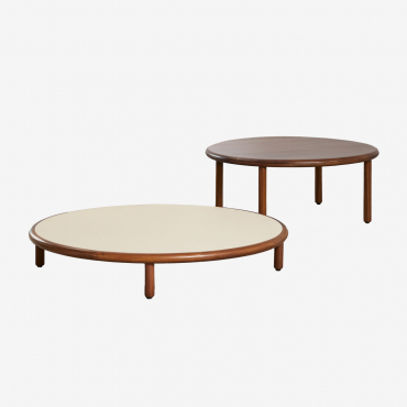 Set Of 2 Round Coffee Tables In Olivia Acacia Wood Beige Semoline - Dark Wood Brown - Sklum