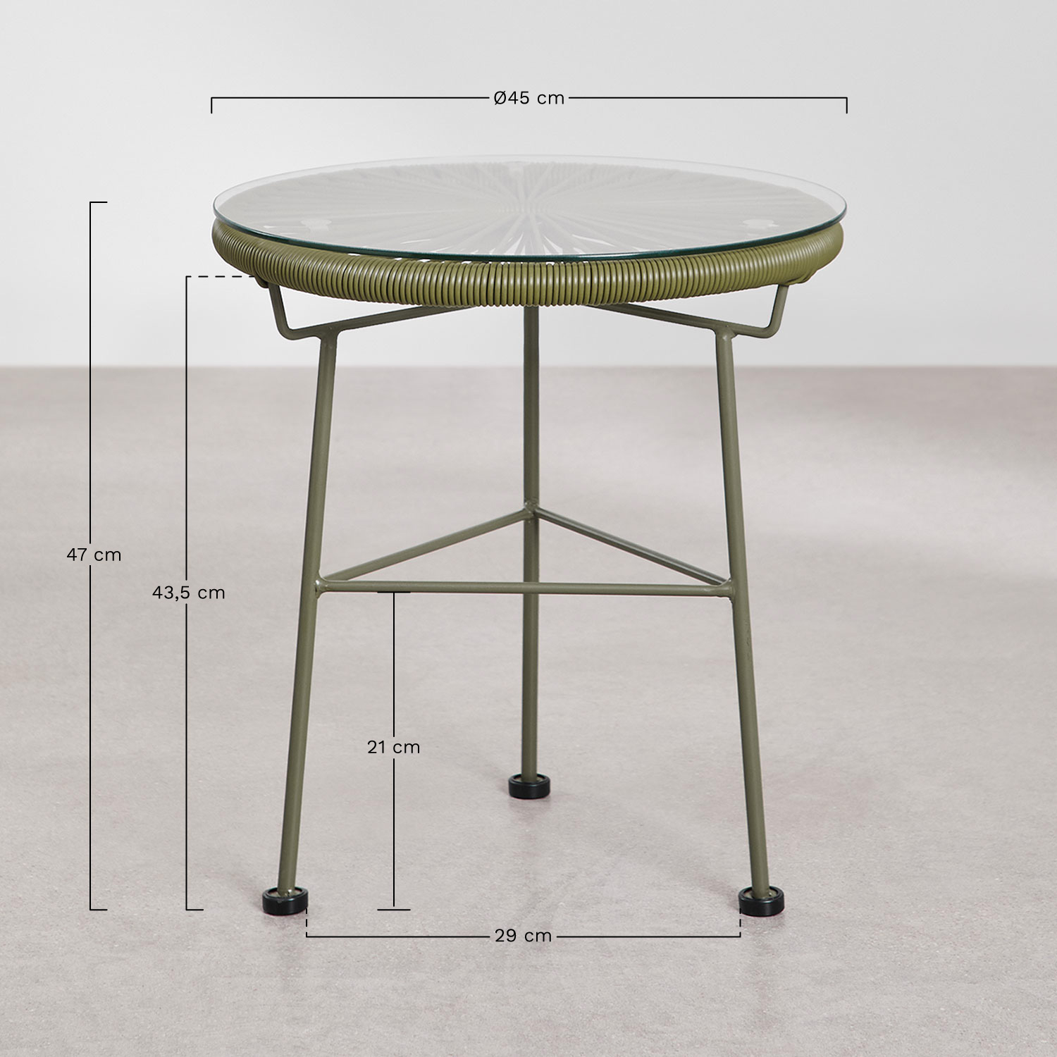 Lounge set with 2 armchairs and side table in steel and synthetic wicker New Acapulco, MEASURES