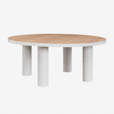 Round Garden Table Ø180 Cm In Teak And Aluminum Riviera Teak Wood - Sklum