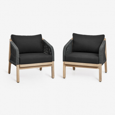 Pack Of 2 Garden Chairs In Dubai Acacia Wood Grey Graphite & Rustic Acacia Brown - Sklum