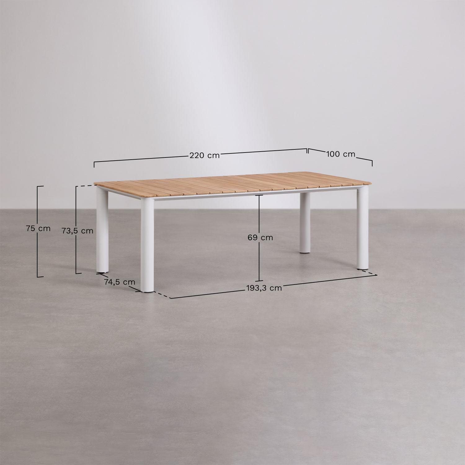 Rectangular garden table in aluminum and teak wood Sirka, MEASURES