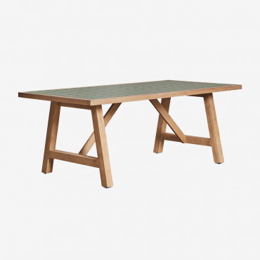 Rectangular Garden Table 200x100 Cm Acacia Wood And Dubai Tiles Dark Green & Rustic Acacia Brown - Sklum