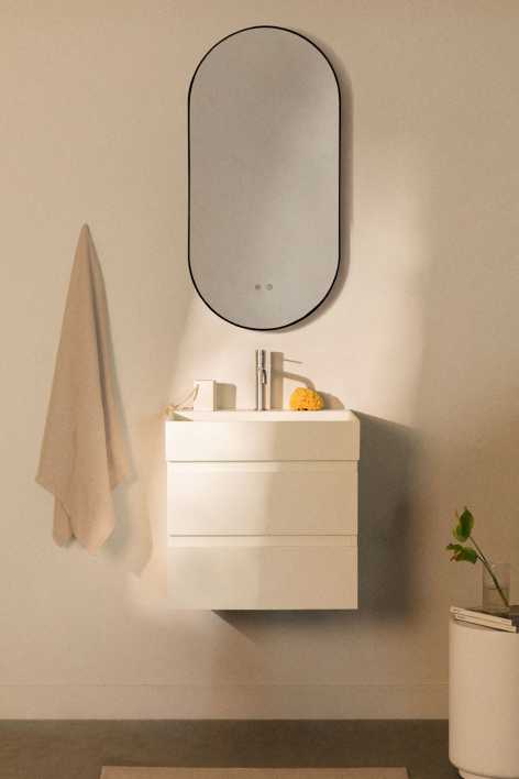 Suspended bathroom furniture set in wood and ash veneer with integrated Ona sink - White