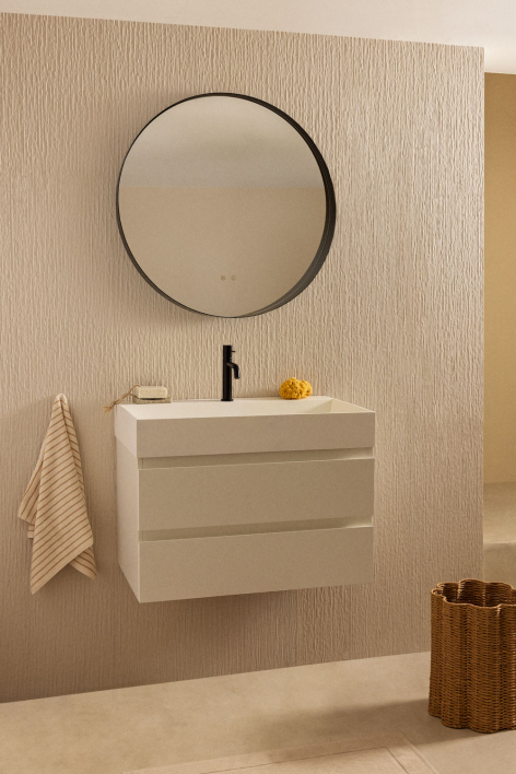Suspended bathroom furniture set in wood and ash veneer with integrated Ona sink - White