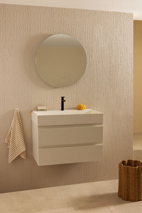 Suspended bathroom furniture set in wood and ash veneer with integrated Ona sink - White