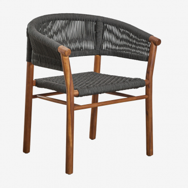 Tenay Classic Garden Chair With Armrests In Acacia Wood And Braided Rope Grey Graphite - Sklum