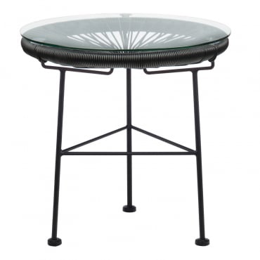 Round Garden Side Table Ø45 Cm In Steel And Synthetic Wicker Acapulco Black - Sklum
