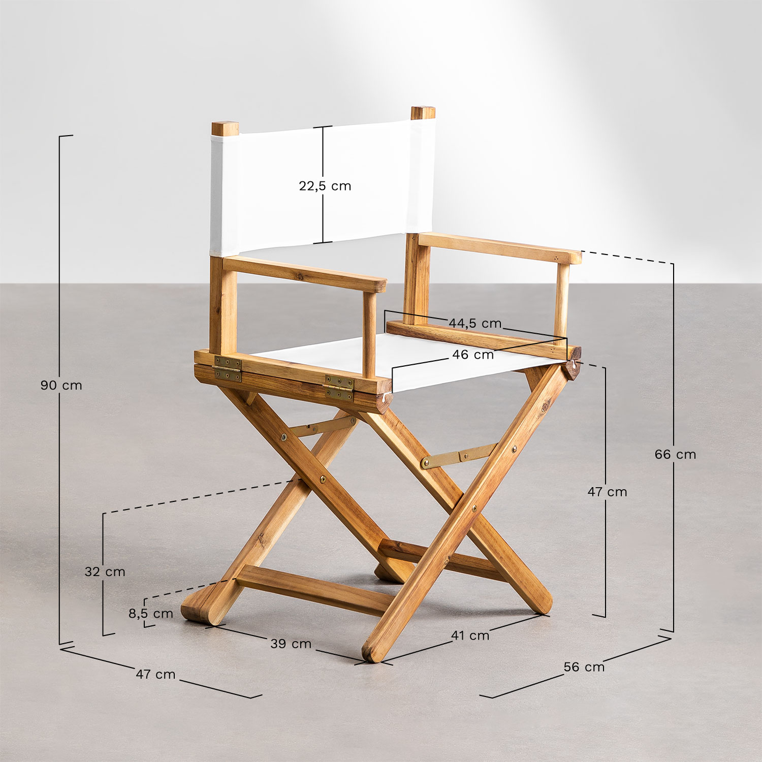 Pack of 4 folding director chairs in acacia wood Ridley, MEASURES