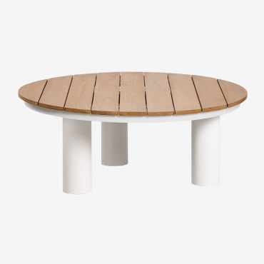Round Garden Coffee Table Ø80 Cm In Teak Wood And Aluminum Umeko Ø80 Cm - Sklum