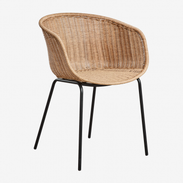 Dining Chair With Armrests In Synthetic Wicker And Iron Tulua Natural - Sklum
