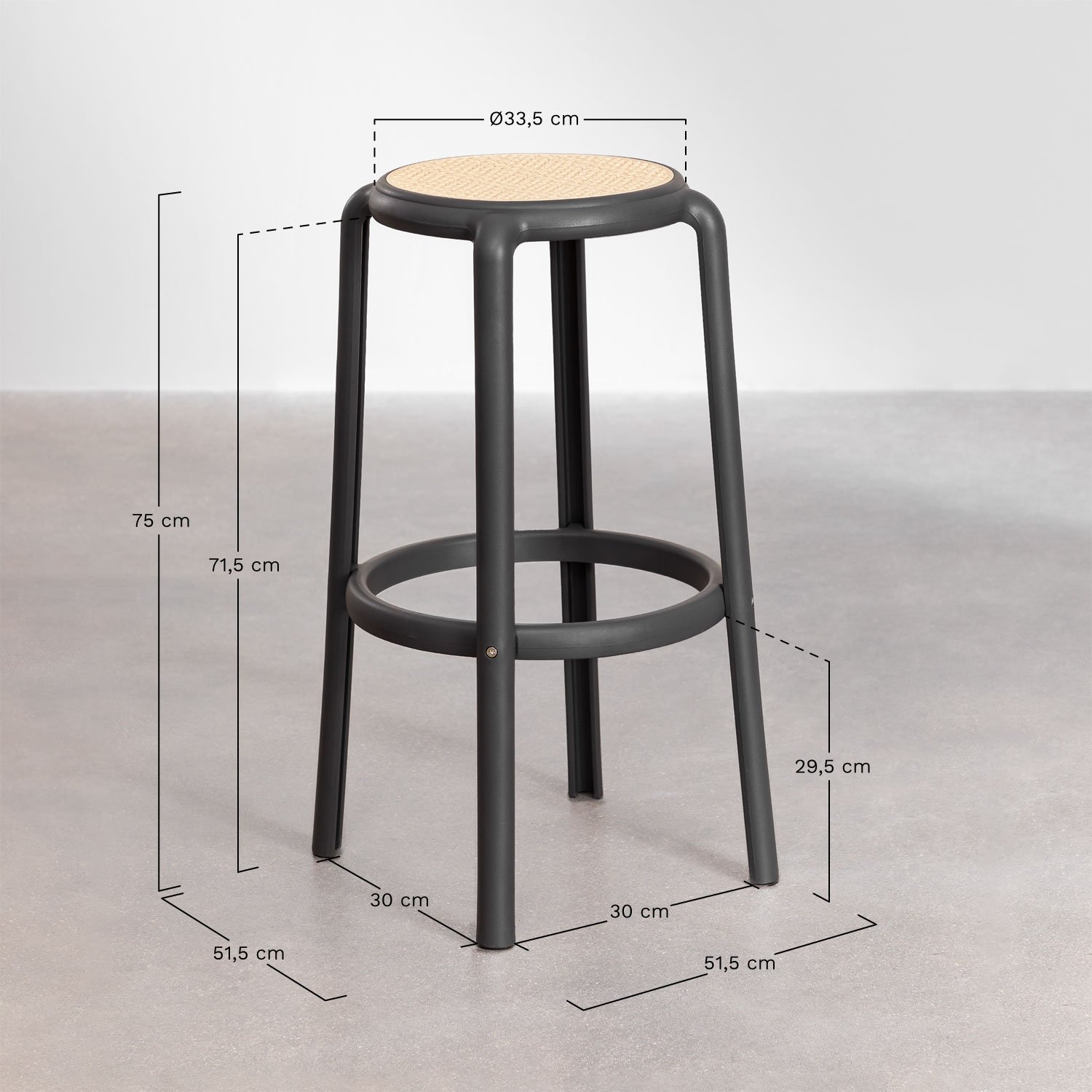 Pack of 2 Omara high garden stools, MEASURES