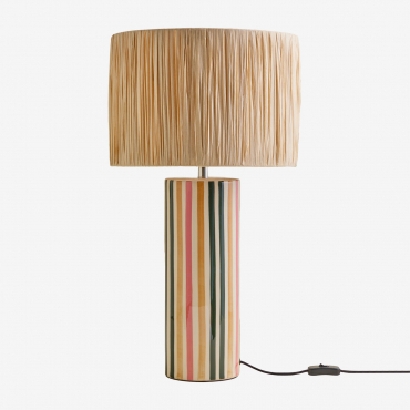 Table Lamp In Stoneware And Raffia Arendal Natural - Sklum