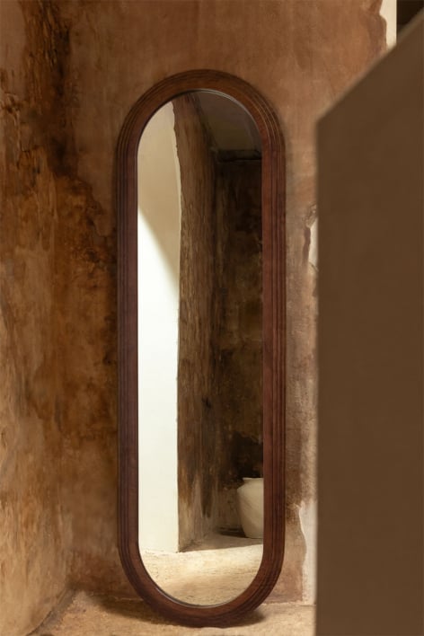 Oval wall mirror 50x165 cm in oak wood Munar