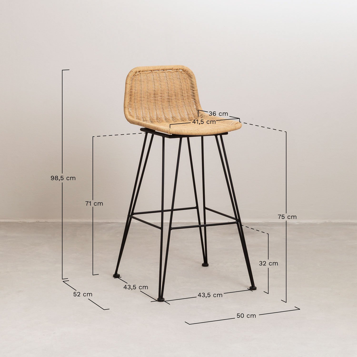 Pack of 4 Wicker Garden Stools Sunset Vali, MEASURES