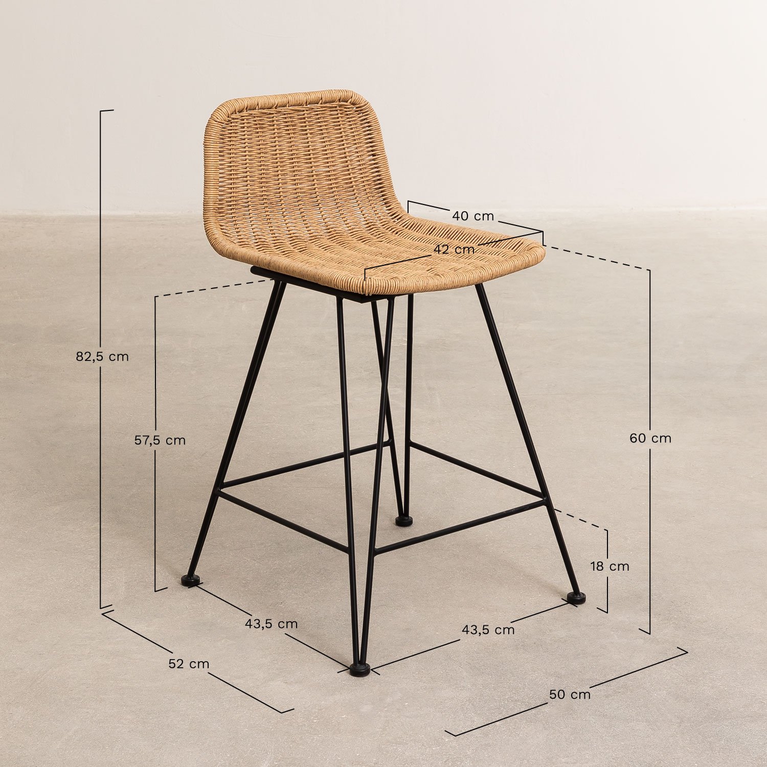 Pack of 4 Wicker Garden Stools Sunset Vali, MEASURES