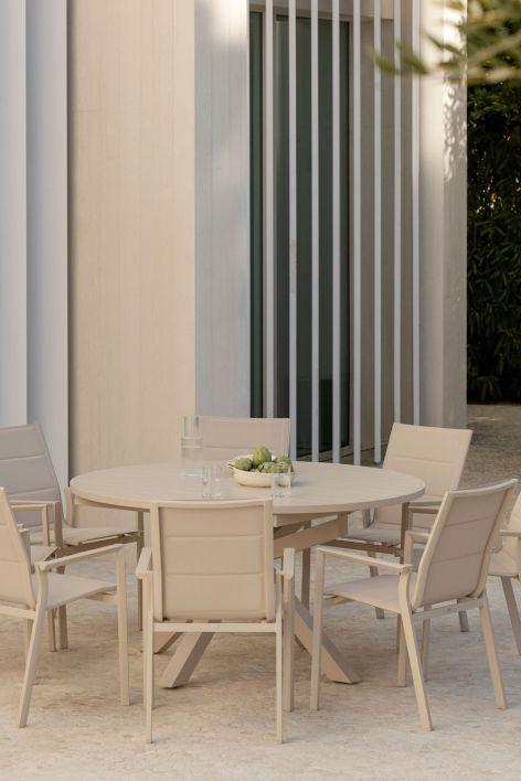 Barces extendable aluminum garden table 145-200x145 cm - Tapioca Beige