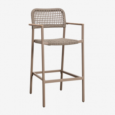 Pack Of 4 Nediam High Garden Stools With Armrests In Aluminum And Braided Rope Brown Frappé - Sklum
