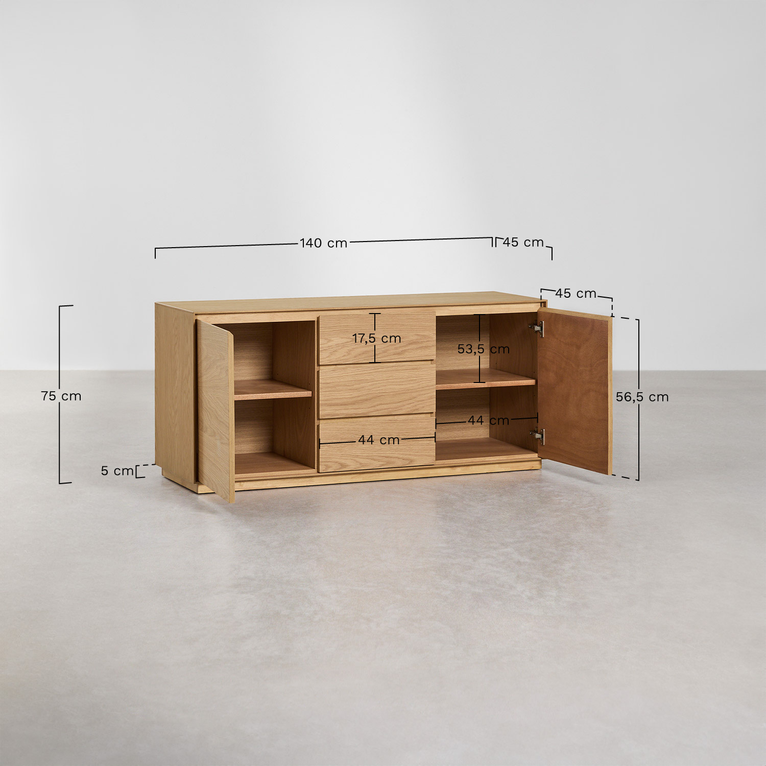 Rectangular sideboard 140x45 cm in Burundi MDF, MEASURES